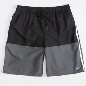 NIKE Mens Black Gray Color Block Mesh Lined Split Swim Volley Shorts NEW Small